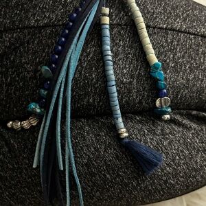 Chico’s Bohemian Blue Beaded Tassel Necklace